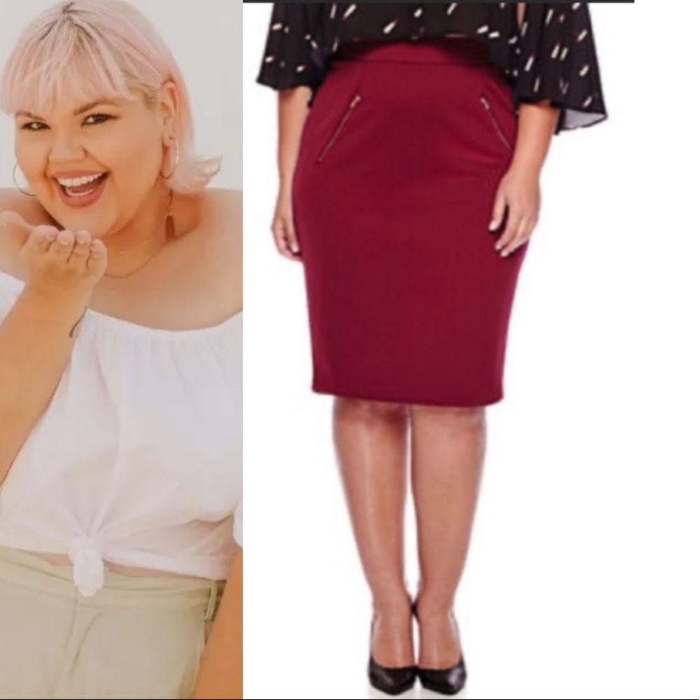 Ashley Nell Tipton For Boutique 2X Quilted Pencil Skirt Black Cherry Color